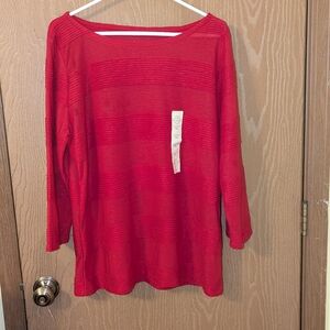 St. John's Bay 3/4 Sleeve red Boat Neck Lightweight Top - Women's XL - NWT